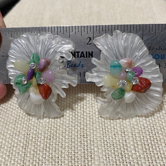 Vintage Jewelry - Vintage natural gemstone chip Clip-On Earrings